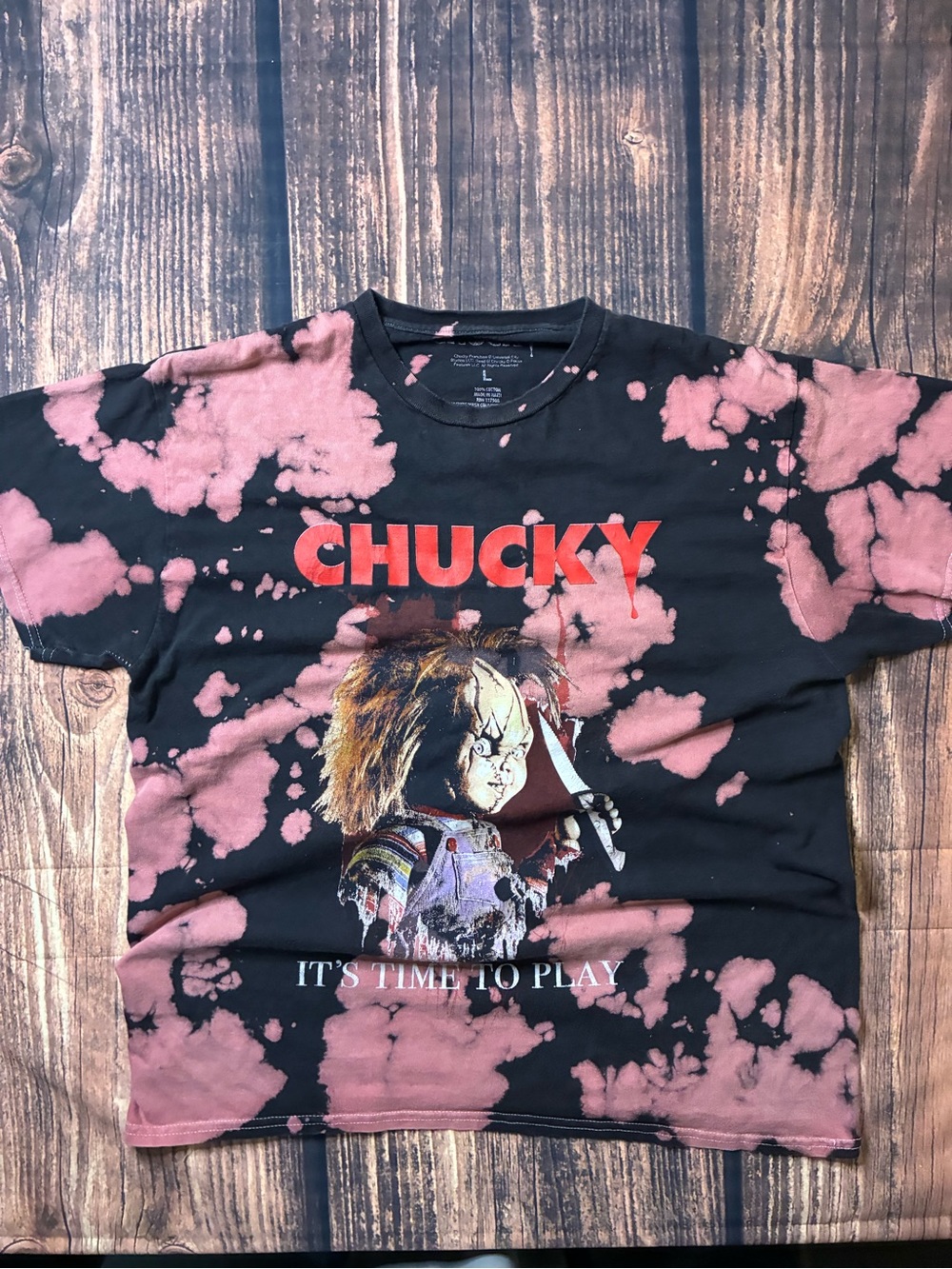 Chucky Graphic Short Sleeve Tee - Black with Pink Tie-Dye